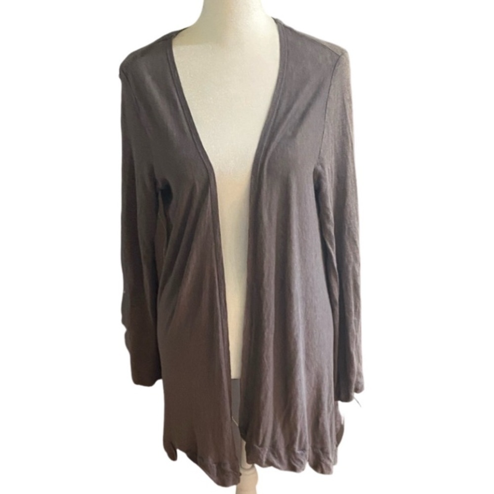 Tahari Taupe/ Gray/ Brown Open Front Cardigan. Size L. 100% Linen.
